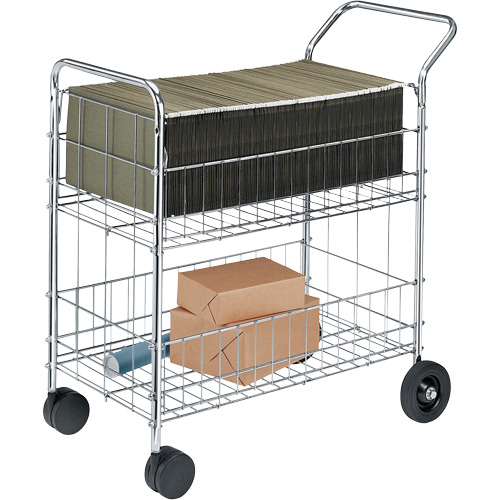 Wire Mail Cart, 200 lbs. Capacity, Chrome, 19" D x 30" L x 39-1/4" H, Chrome Plated Duraquip Inc