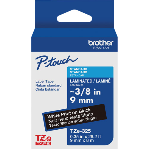 Syst&egrave;mes d'&eacute;tiquetage P-Touch, 9 mm x 314,96" ou 8 m, Blanc sur noir Duraquip Inc
