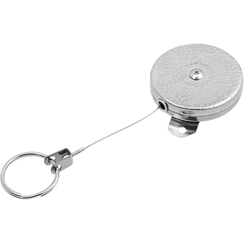 Self Retracting Key Chains, Chrome, 48" Cable, Mounting Bracket Attachment Duraquip Inc