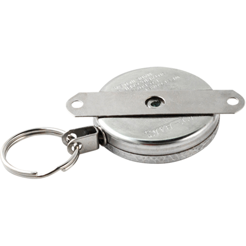 Self Retracting Key Chains, Chrome, 48" Cable, Mounting Bracket Attachment Duraquip Inc