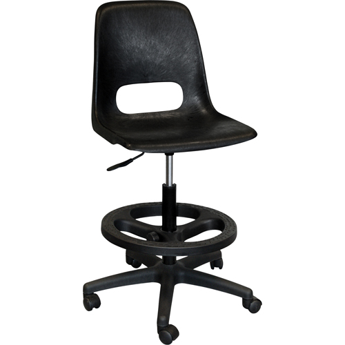 800 Series Classroom Stool with Back, Mobile, Adjustable, 21" - 28", Polypropylene Seat, Grey Duraquip Inc