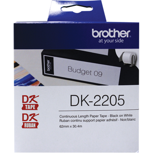 DK Series Continuous Length Label Tape, Paper, Black on White, 2-1/2" Width Duraquip Inc