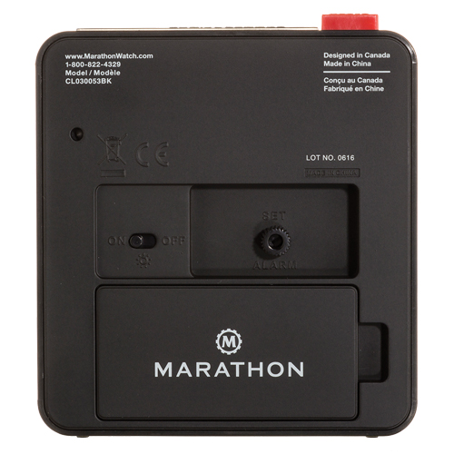 R&eacute;veille-matin de bureau, Analogique, &agrave; piles, 3,5" la x 1,5" p x 3,75" h, Noir Duraquip Inc