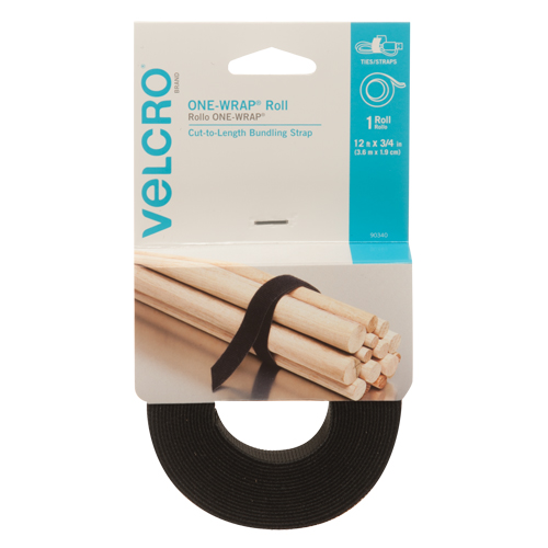 One-Wrap&reg; Fastener Tape, Hook & Loop, 12' x 3/4", Self-Grip, Black Duraquip Inc