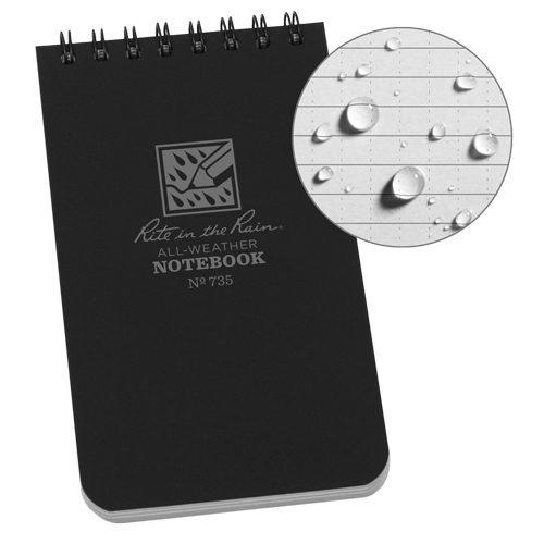 Pocket Top-Spiral Notebook, Soft Cover, Black, 100 Pages, 3" W x 5" L Duraquip Inc
