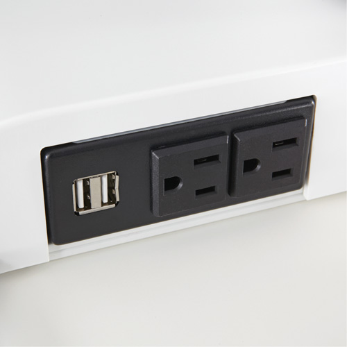 Soar Sit/Stand Electric Desk with Dual Monitor Arm, Desktop Unit, 37-1/4" H x 27-3/4" W x 22" D, White Duraquip Inc