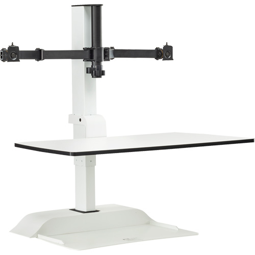 Soar Sit/Stand Electric Desk with Dual Monitor Arm, Desktop Unit, 37-1/4" H x 27-3/4" W x 22" D, White Duraquip Inc