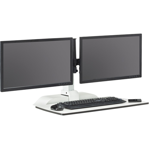 Soar Sit/Stand Electric Desk with Dual Monitor Arm, Desktop Unit, 37-1/4" H x 27-3/4" W x 22" D, White Duraquip Inc