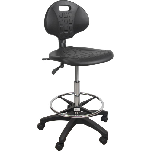 Tabouret robuste et ergonomique, Mobile, Ajustable, 39" - 48", Polyur&eacute;thane Si&egrave;ge, Noir Duraquip Inc