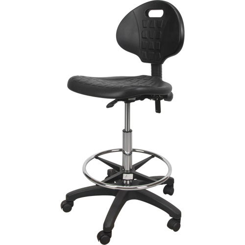 Tabouret robuste et ergonomique, Mobile, Ajustable, 39" - 48", Polyur&eacute;thane Si&egrave;ge, Noir Duraquip Inc
