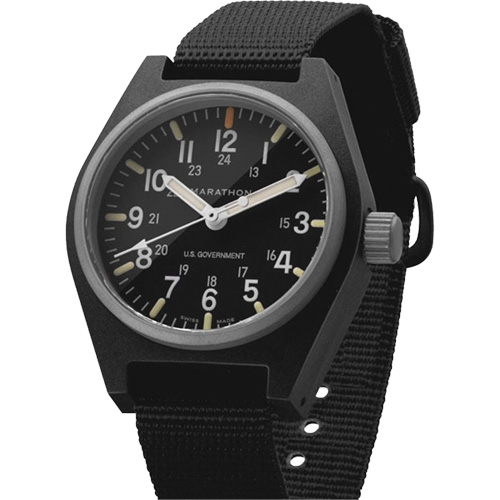 General Purpose Quartz with MaraGlo Watch, Analog, Battery Operated, 0.6" W x 1.3" D x 0.4" H, Black Duraquip Inc