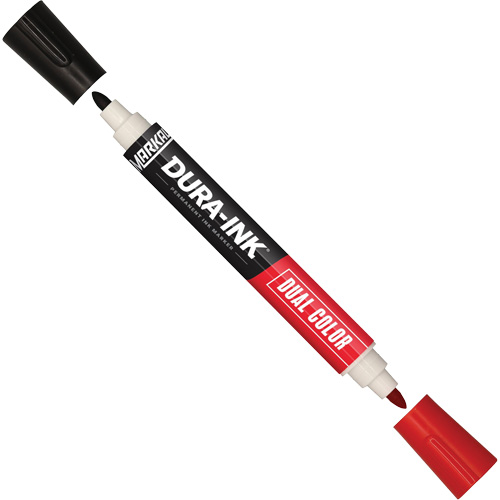 Marqueur &agrave; encre permanente et double couleur Markal Dura-Ink, Noir/Rouge, Pointe Ronde Duraquip Inc
