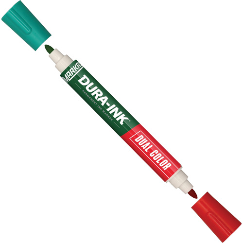 Marqueur &agrave; encre permanente et double couleur Markal Dura-Ink, Vert/Rouge, Pointe Ronde Duraquip Inc