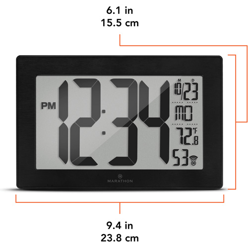 Self-Setting & Self-Adjusting Wall Clock with Stand, Digital, Battery Operated, Black Duraquip Inc