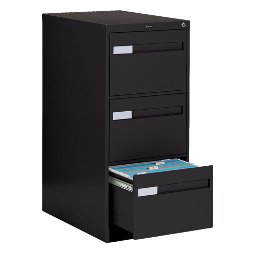 Vertical Filing Cabinet with Recessed Drawer Handles, 3 Drawers, 18.15" W x 26.56" D x 40" H, Black Duraquip Inc