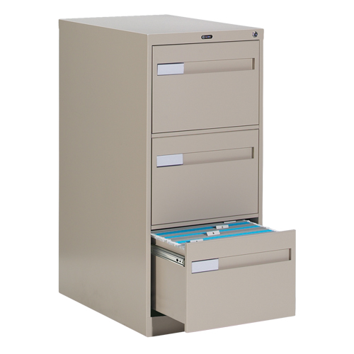 Vertical Filing Cabinet with Recessed Drawer Handles, 3 Drawers, 18.15" W x 26.56" D x 40" H, Beige Duraquip Inc