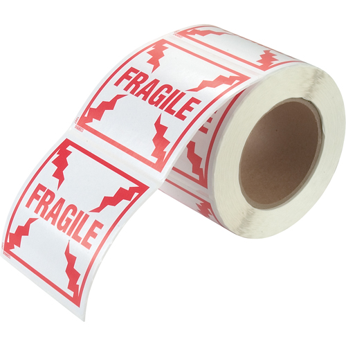 "Fragile" Special Handling Labels, 4" L x 4" W, Red on White Duraquip Inc