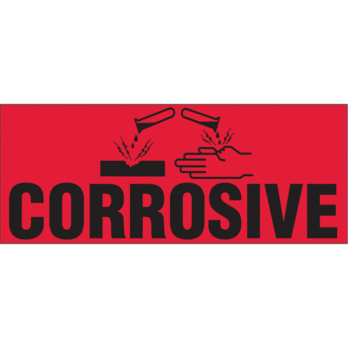 "Corrosive" Special Handling Labels, 5" L x 2" W, Black on Red Duraquip Inc