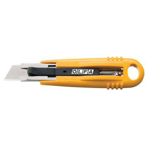 Self-Retracting Safety Knife, 19 mm, Carbon Steel, Heavy-Duty, Plastic Handle Duraquip Inc