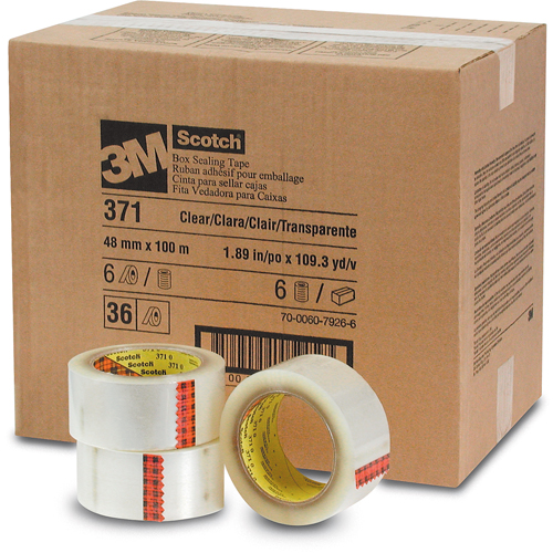 Scotch&reg; Box Sealing Tapes 371, Hot Melt Adhesive, 2 mils, 48 mm (1-22/25") x 100 m (328') Duraquip Inc