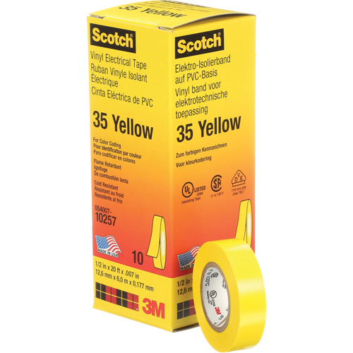 Scotch&reg; 35 Colour Coded Tape, 12.7 mm (1/2") x 6.1 m (20'), Yellow, 7 mils Duraquip Inc