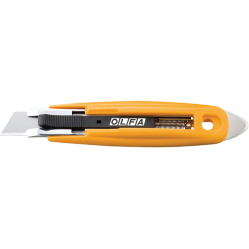 Self-Retracting Safety Knife with Tape Slitter, 17.5 mm, Carbon Steel, Plastic Handle Duraquip Inc
