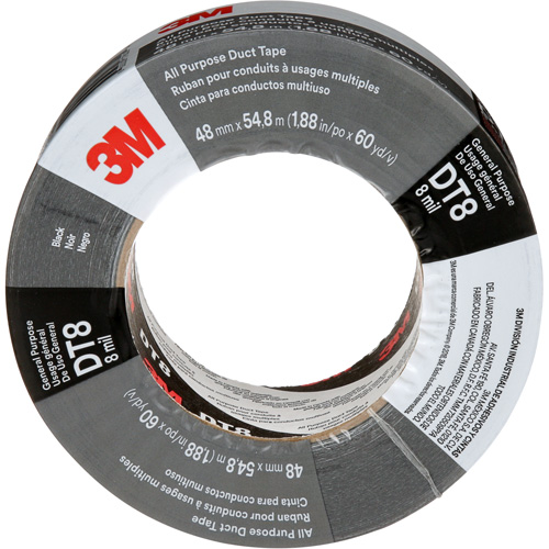 DT8 All-Purpose Duct Tape, 8 mils, Black, 48 mm (2") x 55 m (180') Duraquip Inc
