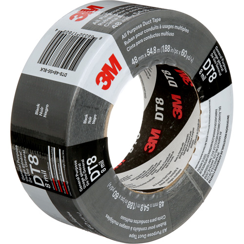 DT8 All-Purpose Duct Tape, 8 mils, Black, 48 mm (2") x 55 m (180') Duraquip Inc