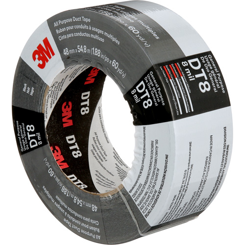 DT8 All-Purpose Duct Tape, 8 mils, Black, 48 mm (2") x 55 m (180') Duraquip Inc