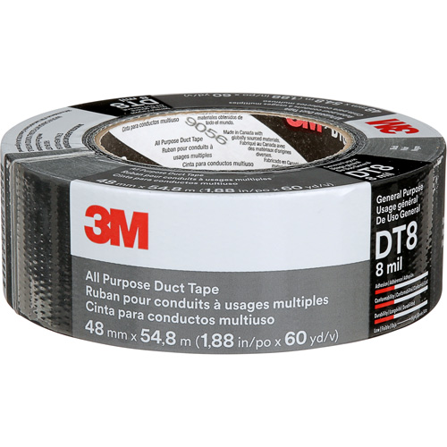 DT8 All-Purpose Duct Tape, 8 mils, Black, 48 mm (2") x 55 m (180') Duraquip Inc
