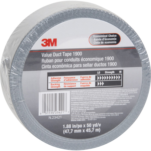 1900 Value Duct Tape, 5.8 mils, Silver, 48 mm (2") x 5.7 m (18.7') Duraquip Inc