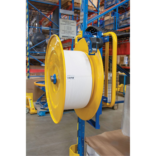 Strapping Dispenser, Polyester/Steel/Polypropylene Straps, 16"/8" Core Dia., 3"/8"/6" Roll Width Duraquip Inc