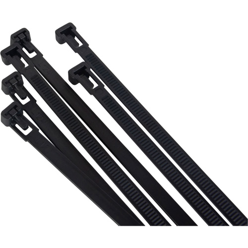 Attache-c&acirc;ble r&eacute;utilisable, Longueur 8", R&eacute;sistance &agrave; la traction 50 lb, Noir Duraquip Inc