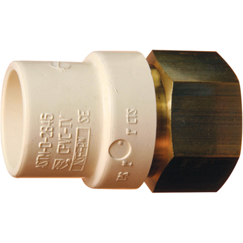 Threaded Pipe Adapter, Hub x FPT, 1-1/4" Dia., Brass/CPVC Duraquip Inc