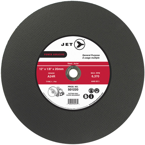 Meules &agrave; tronçonner POWER ABRASIVE, 12" x 1/8", Arbre de 20 mm, Type 1, 6370 Tr/min Duraquip Inc