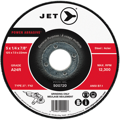 POWER ABRASIVE&reg; Grinding Wheel, 5" x 1/4", 7/8" Arbor, Type 27 Duraquip Inc