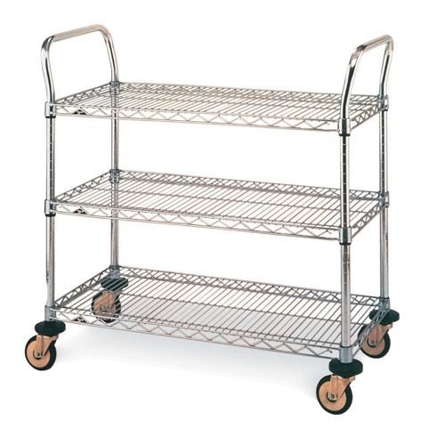 Standard-Duty Utility Cart With Wire Shelves, Chrome Plated, 24" x 39" x 24", 375 lbs. Capacity Duraquip Inc