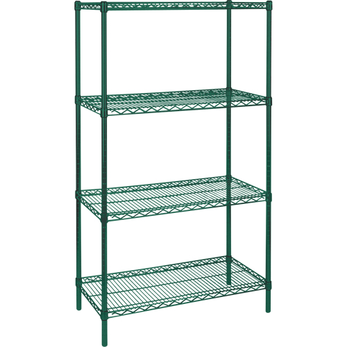 Heavy-Duty Green Epoxy Finish Wire Shelving, 4 Tiers, 36" W x 63" H x 18" D Duraquip Inc