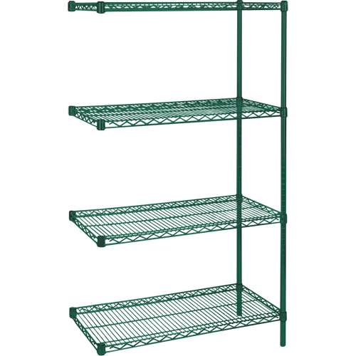 Heavy-Duty Green Epoxy Finish Wire Shelving, Add-On Kit, 4 Tiers, 36" W x 63" H x 24" D Duraquip Inc