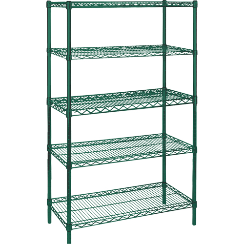 Heavy-Duty Green Epoxy Finish Wire Shelving, 5 Tiers, 36" W x 86" H x 18" D Duraquip Inc