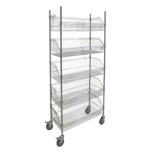 Chariot &agrave; tablette avec panier en treillis, Tiers 5, 48" la x 80" h x 24" p Duraquip Inc