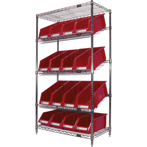 &eacute;tag&egrave;re en treillis m&eacute;tallique &agrave; tablettes inclin&eacute;es avec bacs, Tiers 5, 36" la x 63" h x 18" p Duraquip Inc