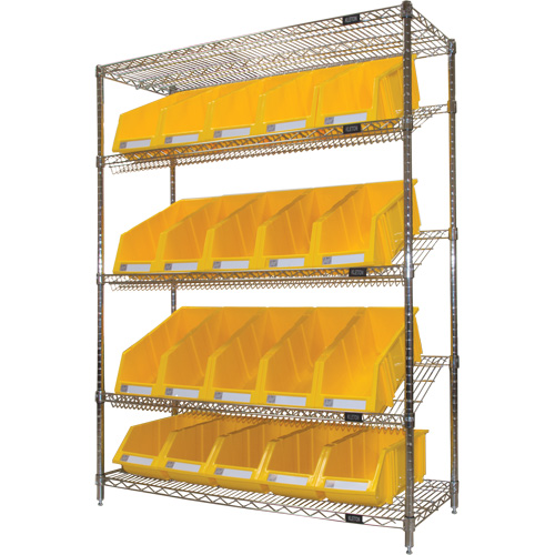 &eacute;tag&egrave;re en treillis m&eacute;tallique &agrave; tablettes inclin&eacute;es avec bacs, Tiers 5, 48" la x 63" h x 18" p Duraquip Inc