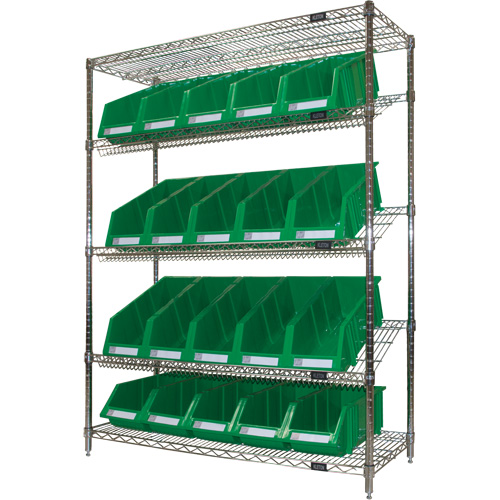 &eacute;tag&egrave;re en treillis m&eacute;tallique &agrave; tablettes inclin&eacute;es avec bacs, Tiers 5, 48" la x 63" h x 18" p Duraquip Inc