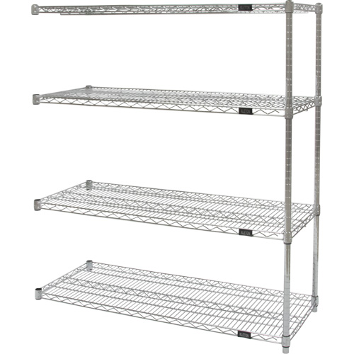 Heavy-Duty Chromate Wire Shelving, Add-On Kit, 4 Tiers, 36" W x 54" H x 24" D Duraquip Inc
