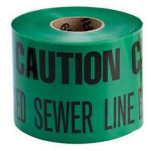 Ruban d'avertissement de danger souterrain Buried Sewer Line Identoline, 6" la x 1000' lo, Noir sur vert Duraquip Inc