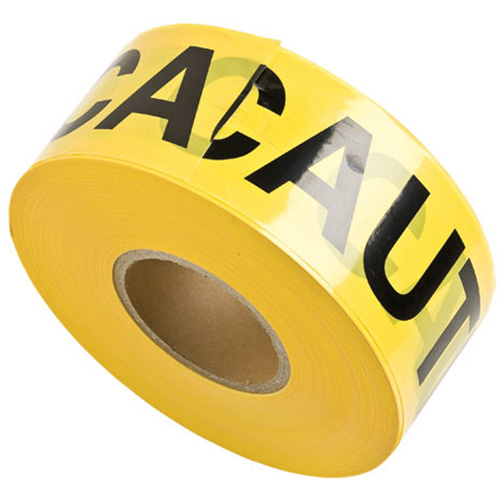 Barricade Tape, English, 3" W x 1000' L, 3 mils, Black on Yellow Duraquip Inc