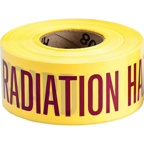 Barricade Tape, English, 3" W x 200' L, 3 mils, Magenta on Yellow Duraquip Inc