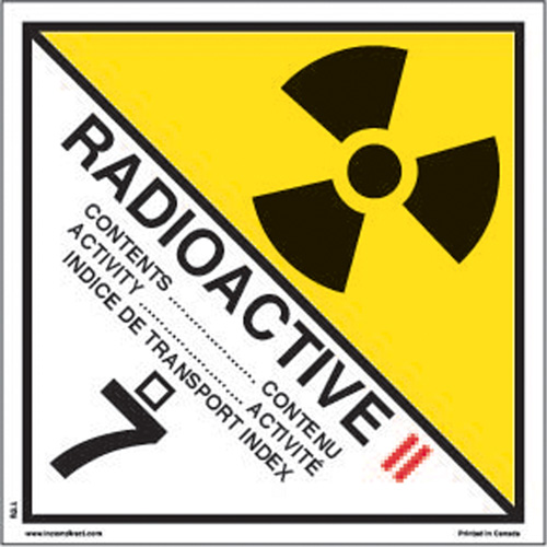 &eacute;tiquettes d'exp&eacute;dition TMD, Classe 7, Radioactif II, Papier Duraquip Inc