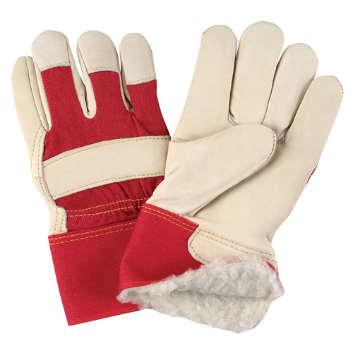 Gants d'ajusteur rouge & blanc doubl&eacute;s pour l'hiver de premi&egrave;re qualit&eacute;, Grand, Paume en Cuir fleur de vache, Doublure en Boa Duraquip Inc